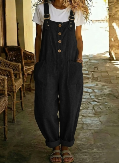 CLEARANCE SALE🔥 Women's Casual Linen And Cotton Jumpsuit With Adjustable Straps