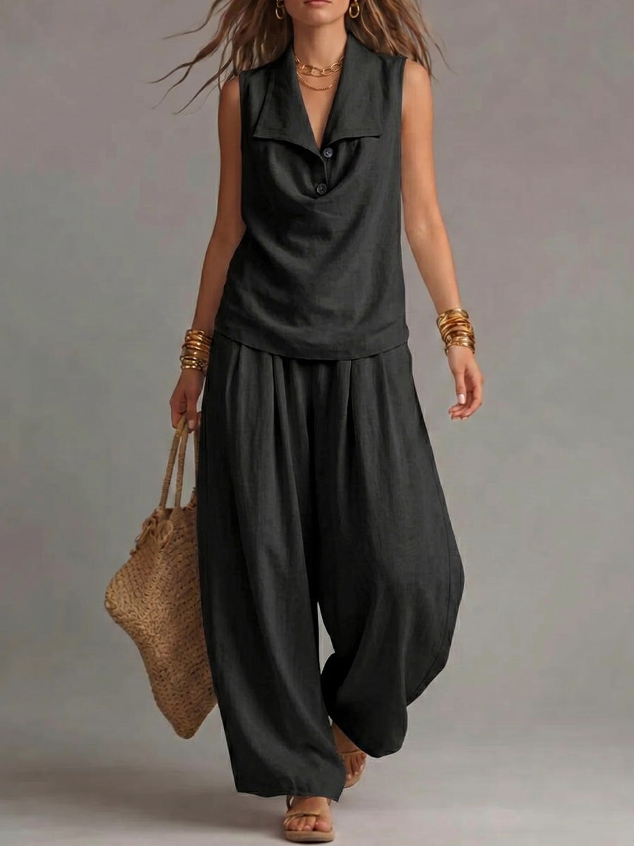 New Arrivals🔥Women's Sleeveless Collared Top And Pants Set