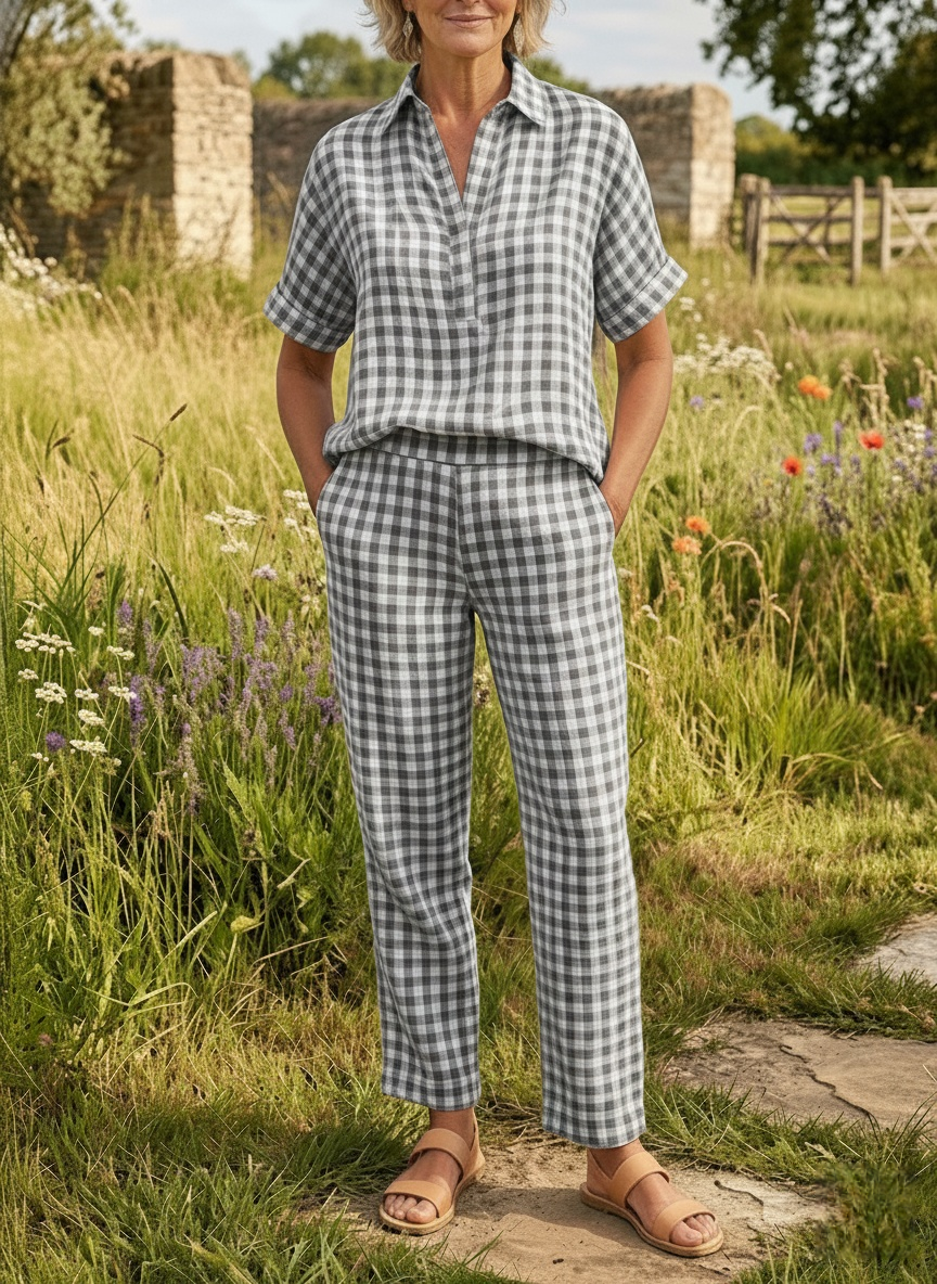 New Arrivals🔥Women's Gingham Linen Look Two-Piece Set