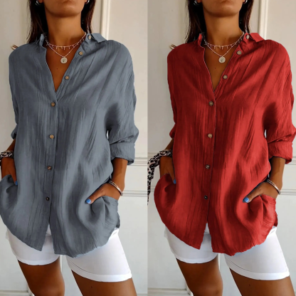 🌷Classic Pleated Textured Single-Breasted Lapel Shirt for Women