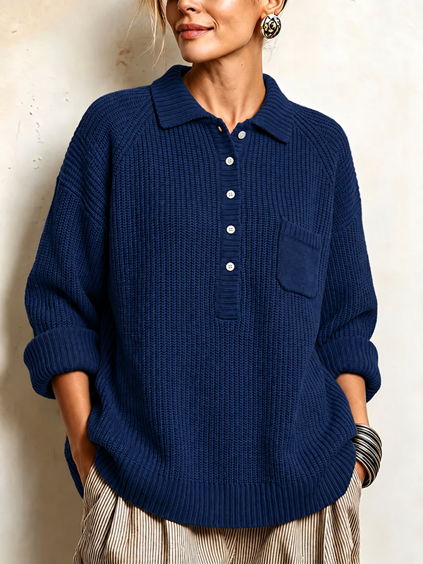 Women’s Cozy Ribbed Knit Polo Pullover Sweater