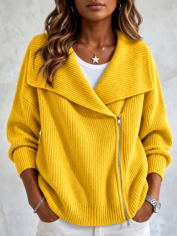 New Arrival🔥Women’s Collared Knit Jacket With Double Zippers