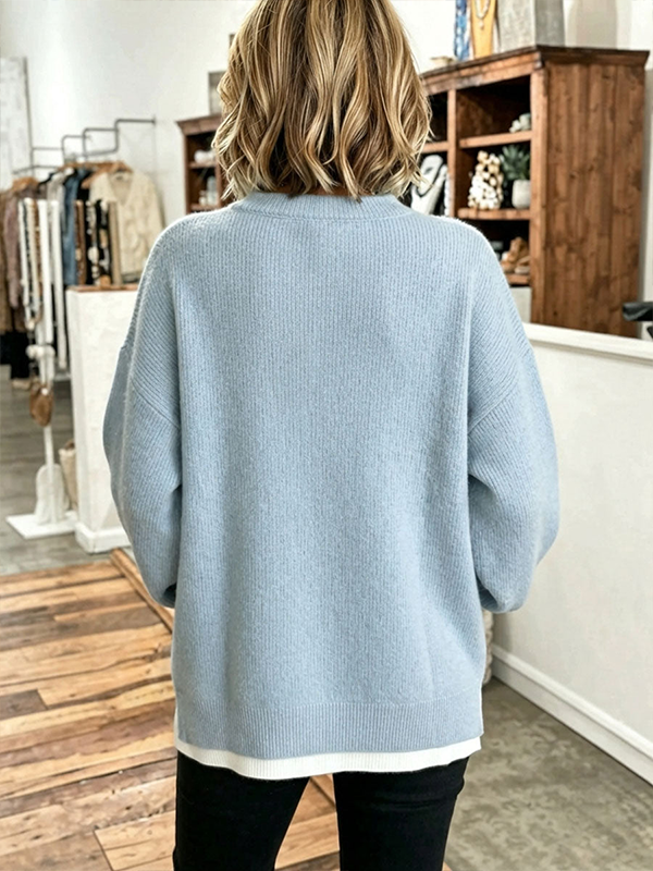Cozy Oversized Casual Layered Fake Two-piece Sweater