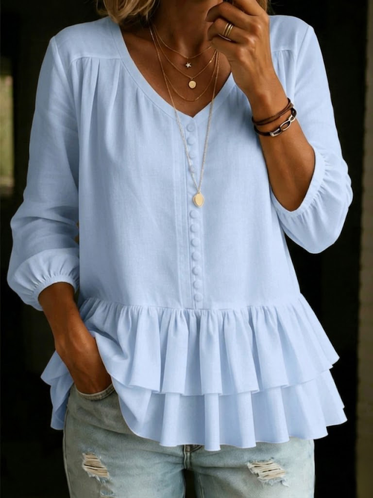 Artistic Retro Pleated Ruffle Cotton-linen Loose Casual Shirt