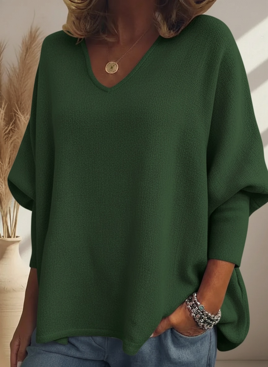 CLEARANCE SALE🔥Cozy Batwing Sleeve V-neck Knit Pullover