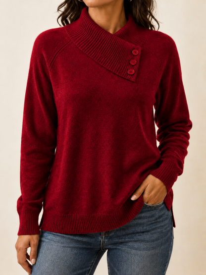 CLEARANCE SALE🔥Women's Button Detail Mock Neck Knit Sweater