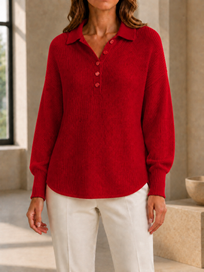 New Arrivals🔥Women’s Casual Polo Collar Button-Detail Knit Sweater with Relaxed Fit