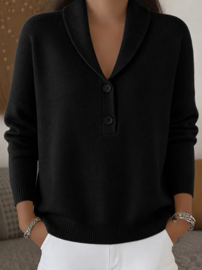 CLEARANCE SALE🔥Women’s Shawl Collar Button-Detail Relaxed Fit Knit Sweater