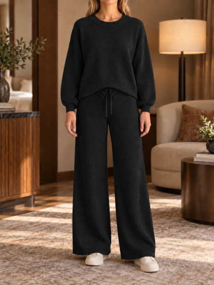 ⏰ LAST DAY SAVE 50% 💥Women’s Relaxed Knit Sweater and Drawstring Wide-Leg Pants Two-Piece Set