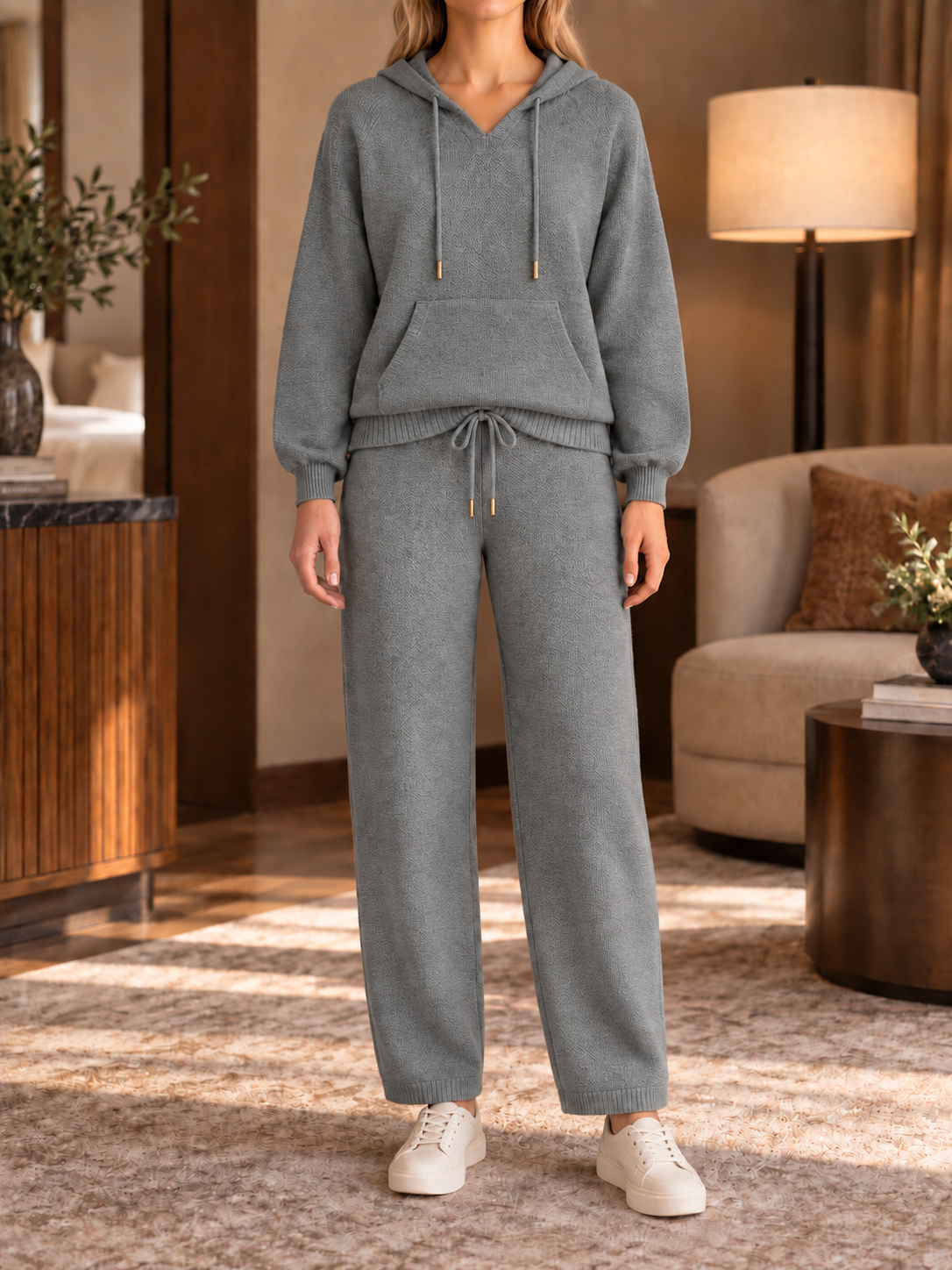 ⏰ LAST DAY SAVE 50% 💥Women’s Cozy Hooded Pullover and Drawstring Wide-Leg Pants Two-Piece Set