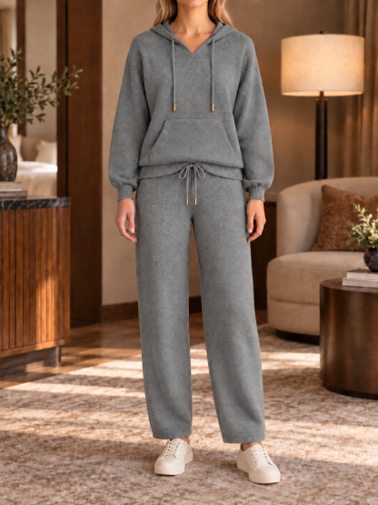 ⏰ LAST DAY SAVE 50% 💥Women’s Cozy Hooded Pullover and Drawstring Wide-Leg Pants Two-Piece Set