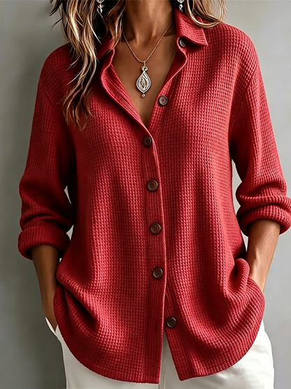 CLEARANCE SALE🔥Women’s Casual Waffle Knit Cardigan Button Down Long Sleeve Loose Fit Top