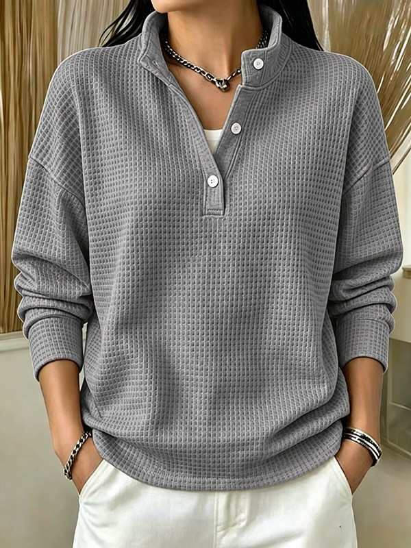 New Arrival🔥Women Plain Stand Collar Casual Spring/Fall Long Sleeve Sweatshirt