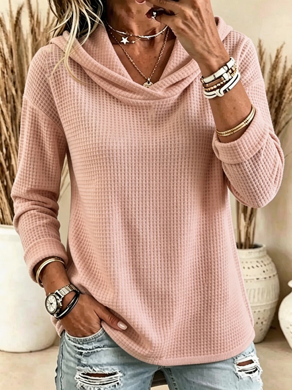 CLEARANCE SALE💥Women's Waffle Knit Cowl Neck Hoodie Top