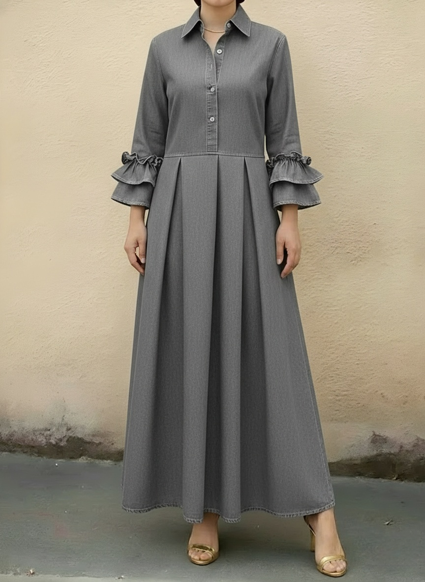 CLEARANCE SALE🔥Women's Casual Denim Dress With Ruffled Sleeves