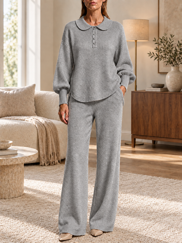 CLEARANCE SALE🔥Women’s Peter Pan Collar Knit Sweater and Wide-Leg Pants Two-Piece Set