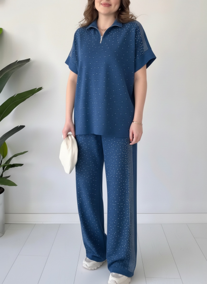 CLEARANCE SALE🔥Women's Zipper Rhinestone Modal Set