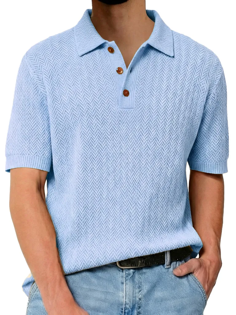 Men's Fashionable Textured Lapel Loose-fitting Short-sleeved Polo Shirt