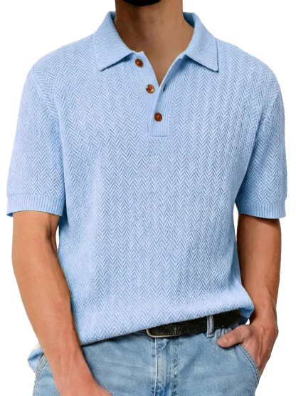Men's Fashionable Textured Lapel Loose-fitting Short-sleeved Polo Shirt