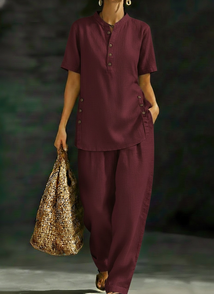 New Arrivals🔥 Women's Cozy Casual Button Shirt And Wide-leg Pants Linen Two-piece Set