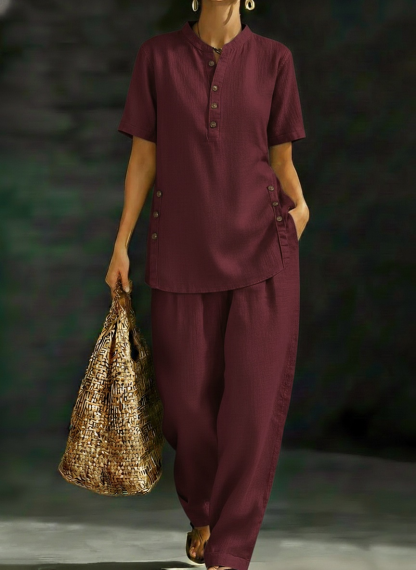 New Arrivals🔥 Women's Cozy Casual Button Shirt And Wide-leg Pants Linen Two-piece Set