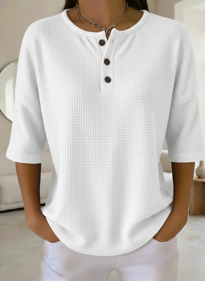 New Arrivals🔥Women's Casual Waffle Henry Collar 4/3 Sleeves T-shirt