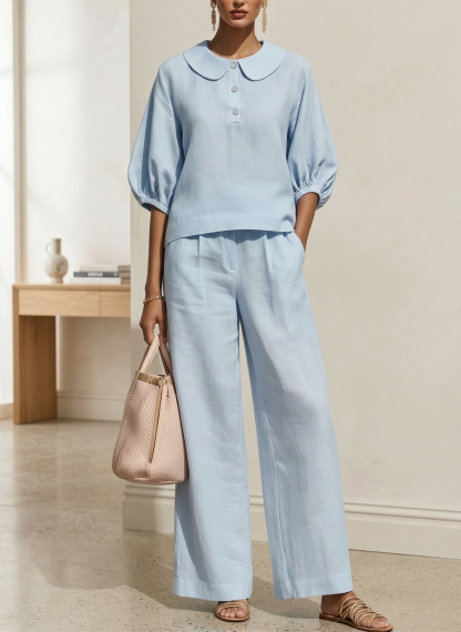 New Arrivals🔥Women's Elegant Cotton Linen Peter Pan Collar Two-Piece Set