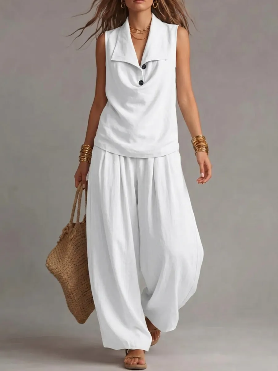 New Arrivals🔥Women's Sleeveless Collared Top And Pants Set