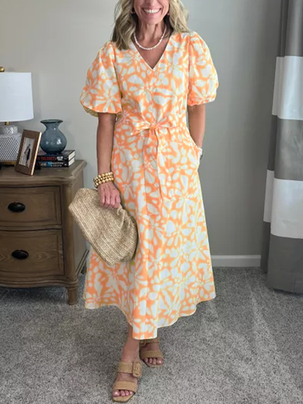 NEW🔥Women's Puff-Sleeve Poplin Midi Dress