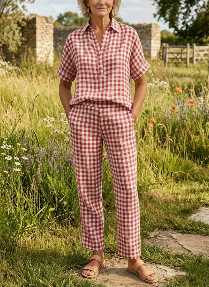 New Arrivals🔥Women's Gingham Linen Look Two-Piece Set