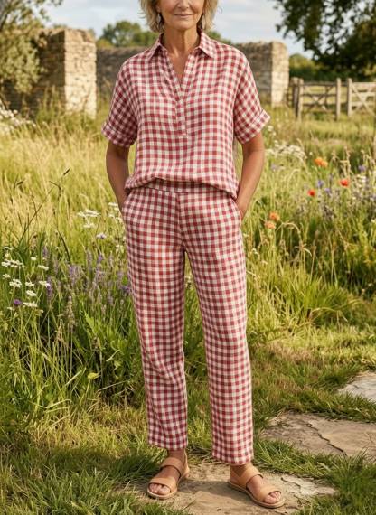 New Arrivals🔥Women's Gingham Linen Look Two-Piece Set