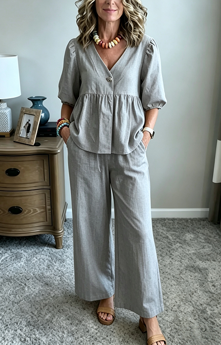 New Arrivals🔥Women's Puff Sleeve Peplum Pants Set