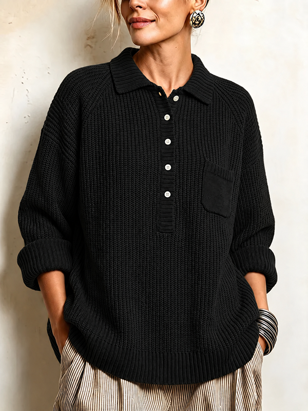 Women’s Cozy Ribbed Knit Polo Pullover Sweater