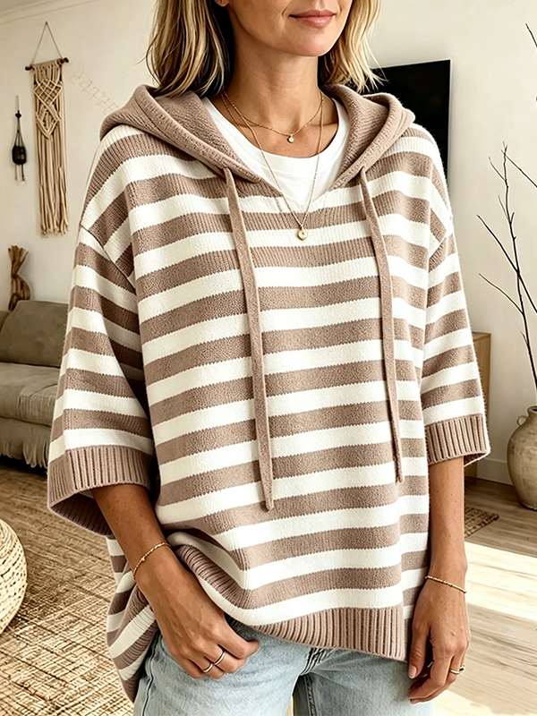 CLEARANCE SALE🔥Women's Striped Hooded Knit Sweater