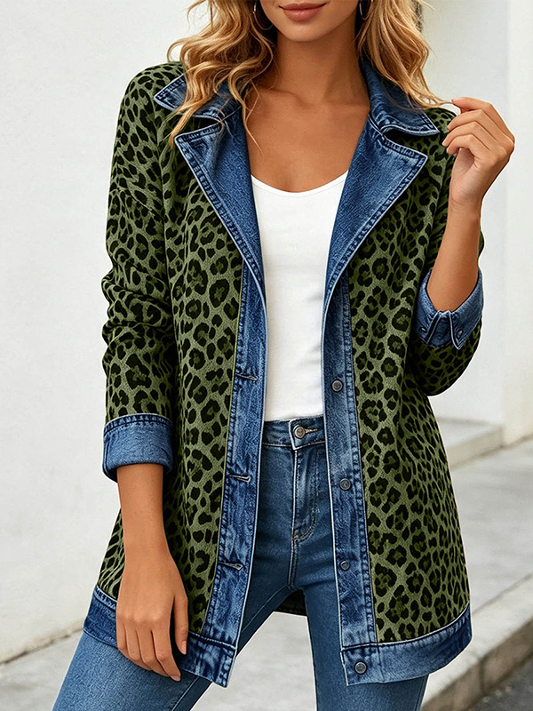 CLEARANCE SALE🔥Women’s Chic Leopard Print and Denim Patchwork Jacket