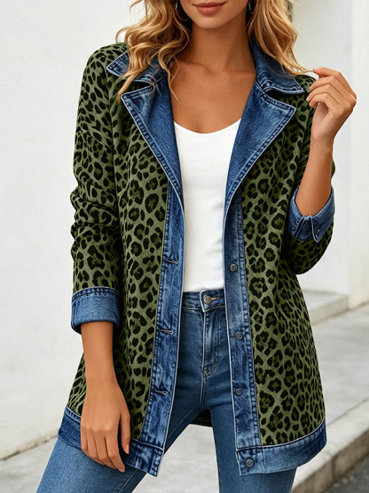 CLEARANCE SALE🔥Women’s Chic Leopard Print and Denim Patchwork Jacket