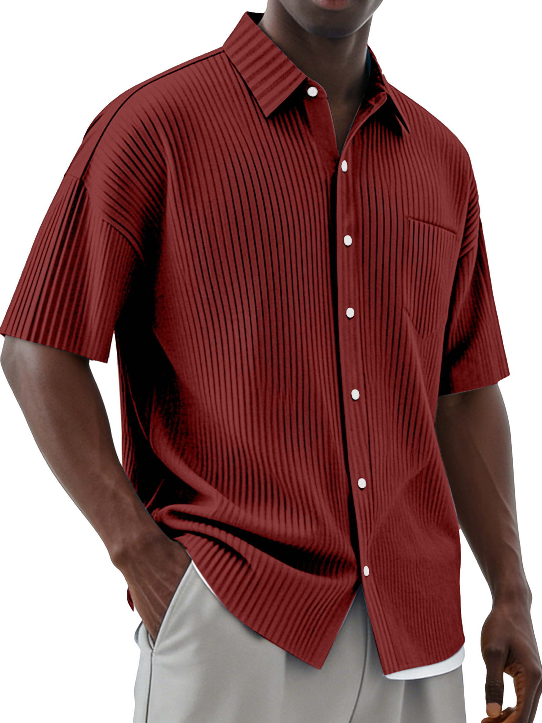 Men's Daily Simple Vertical Pit Lapel Button Short Sleeve Shirt