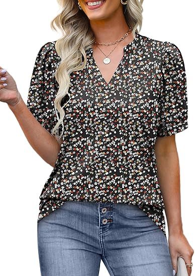 Limited time sale🔥Women's V Neck Floral Print Vintage Shirt Fashion T-Shirt