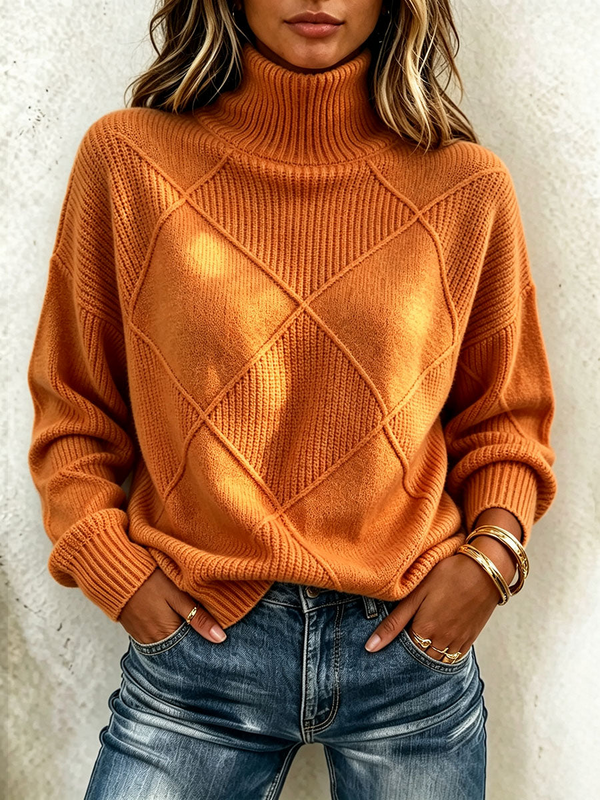 CLEARANCE SALE🔥Women's  Diamond-patterned Embossed Turtleneck Sweater