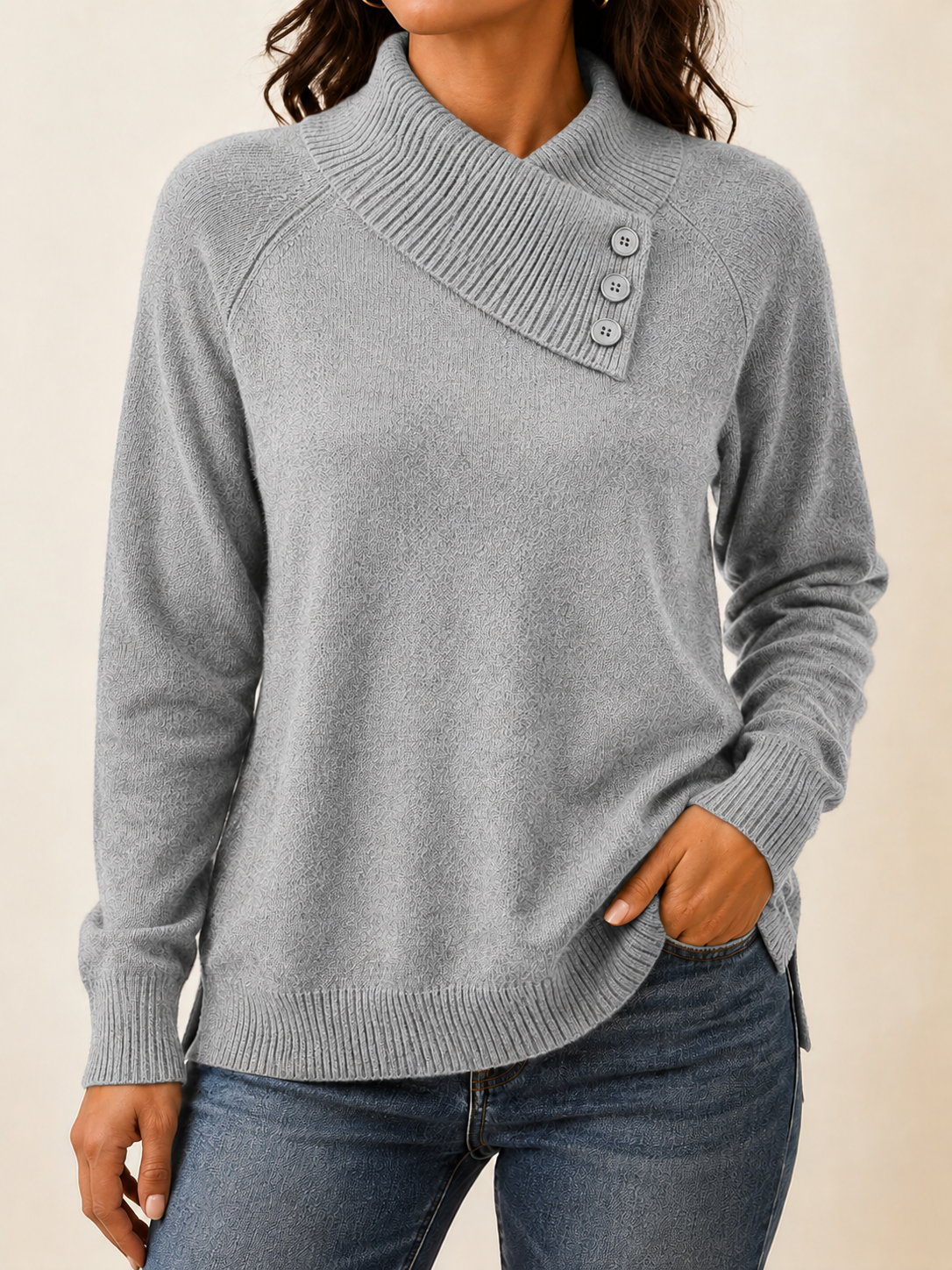 CLEARANCE SALE🔥Women's Button Detail Mock Neck Knit Sweater