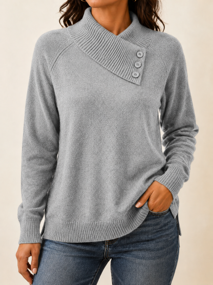 CLEARANCE SALE🔥Women's Button Detail Mock Neck Knit Sweater