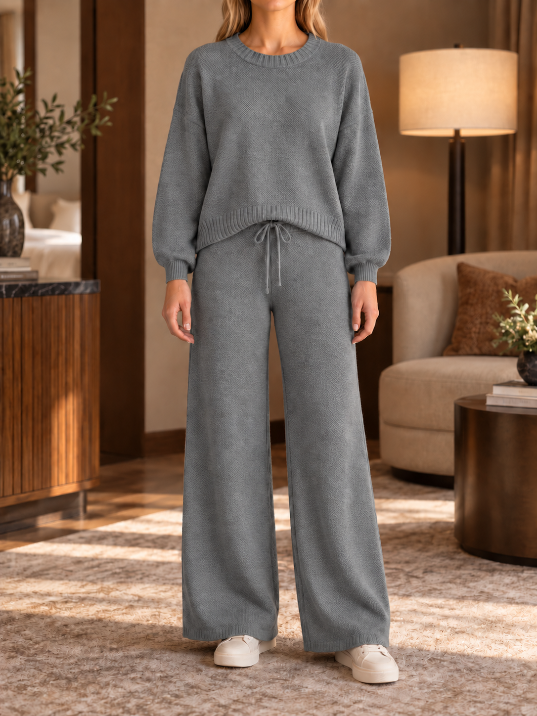 ⏰ LAST DAY SAVE 50% 💥Women’s Relaxed Knit Sweater and Drawstring Wide-Leg Pants Two-Piece Set
