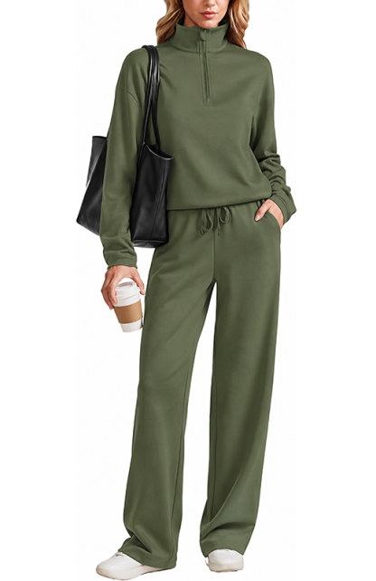 CLEARANCE SALE💥Women’s Half-Zip Stand Collar Pullover and Drawstring Pants Two-Piece Set
