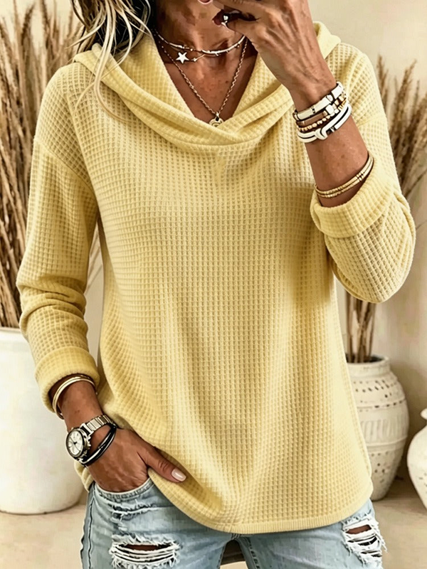 CLEARANCE SALE💥Women's Waffle Knit Cowl Neck Hoodie Top
