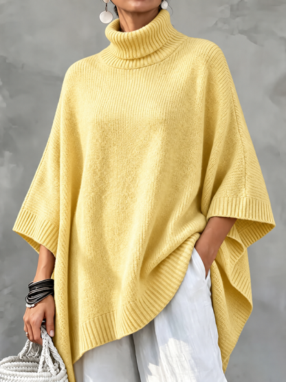CLEARANCE SALE🔥Women’s Turtleneck Oversized Knit Poncho Sweater with Asymmetrical Hem