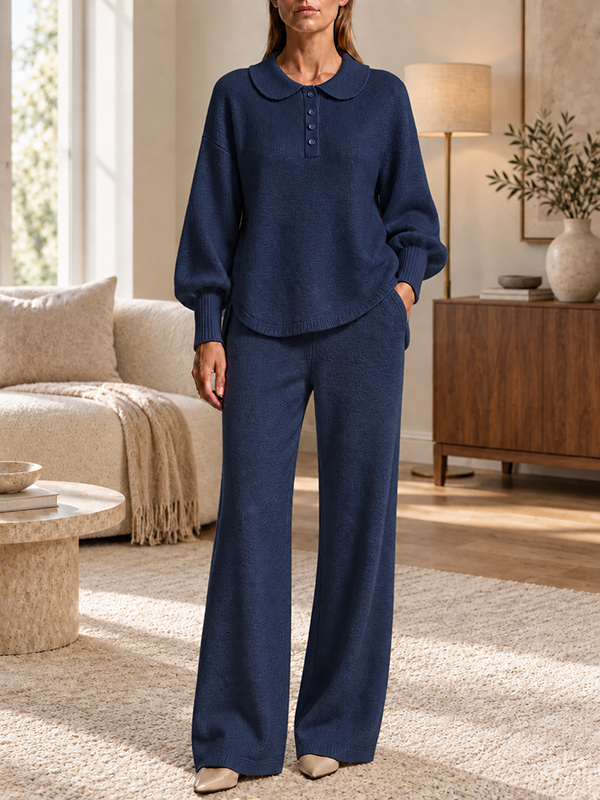 CLEARANCE SALE🔥Women’s Peter Pan Collar Knit Sweater and Wide-Leg Pants Two-Piece Set
