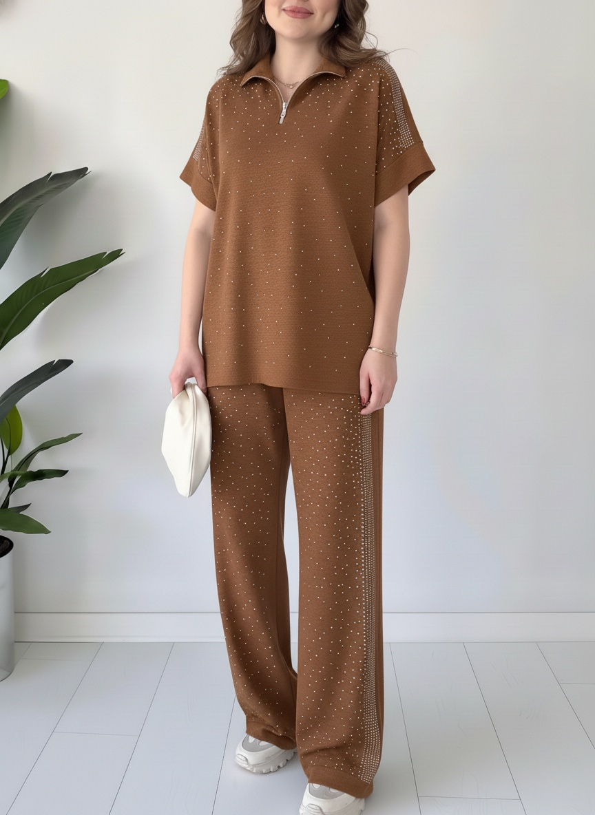 CLEARANCE SALE🔥Women's Zipper Rhinestone Modal Set