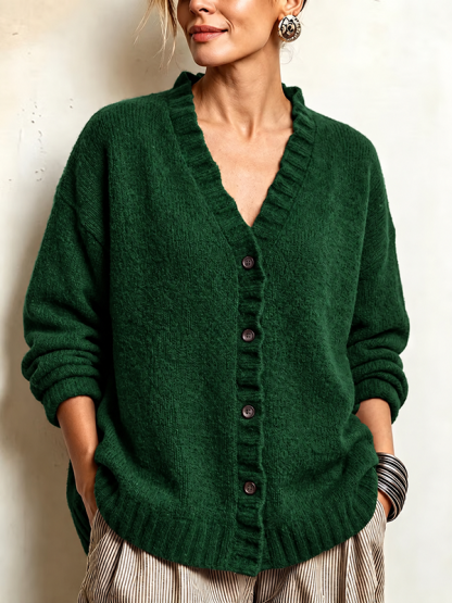 CLEARANCE SALE🔥Women’s Ruffle Trim V-Neck Button-Front Textured Knit Cardigan Sweater