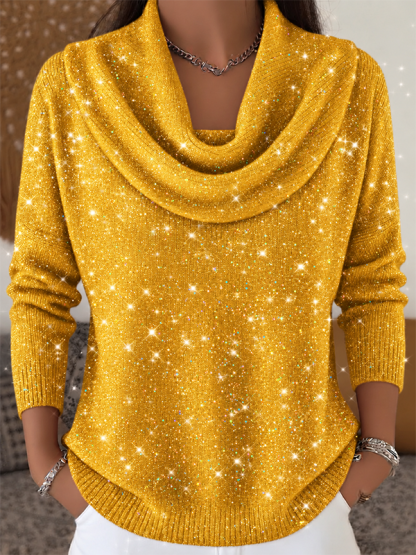 CLEARANCE SALE🔥Women’s Shimmer Cowl Neck Sparkle Knit Relaxed Fit Sweater