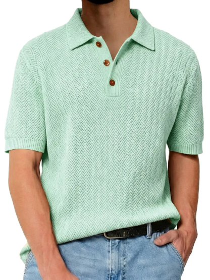 Men's Fashionable Textured Lapel Loose-fitting Short-sleeved Polo Shirt